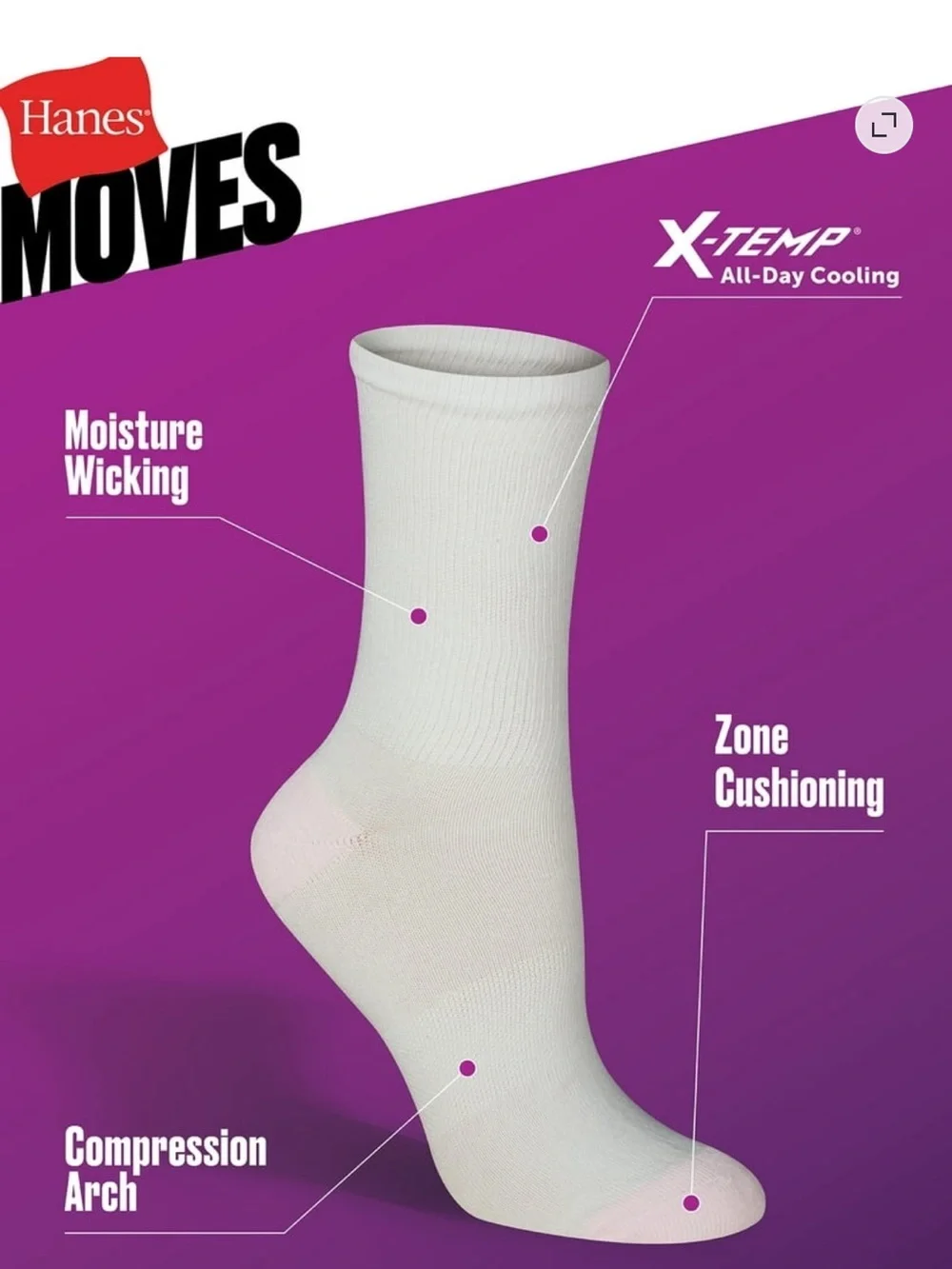 Hanes Moves Compression Arch Crew Socks - Gray & White - 10 Pack